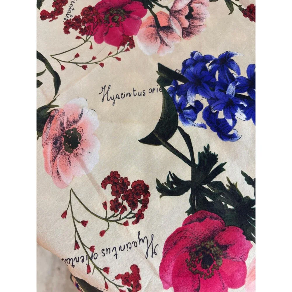 Silk Botanical Scarf with Hyacinths and Poppies